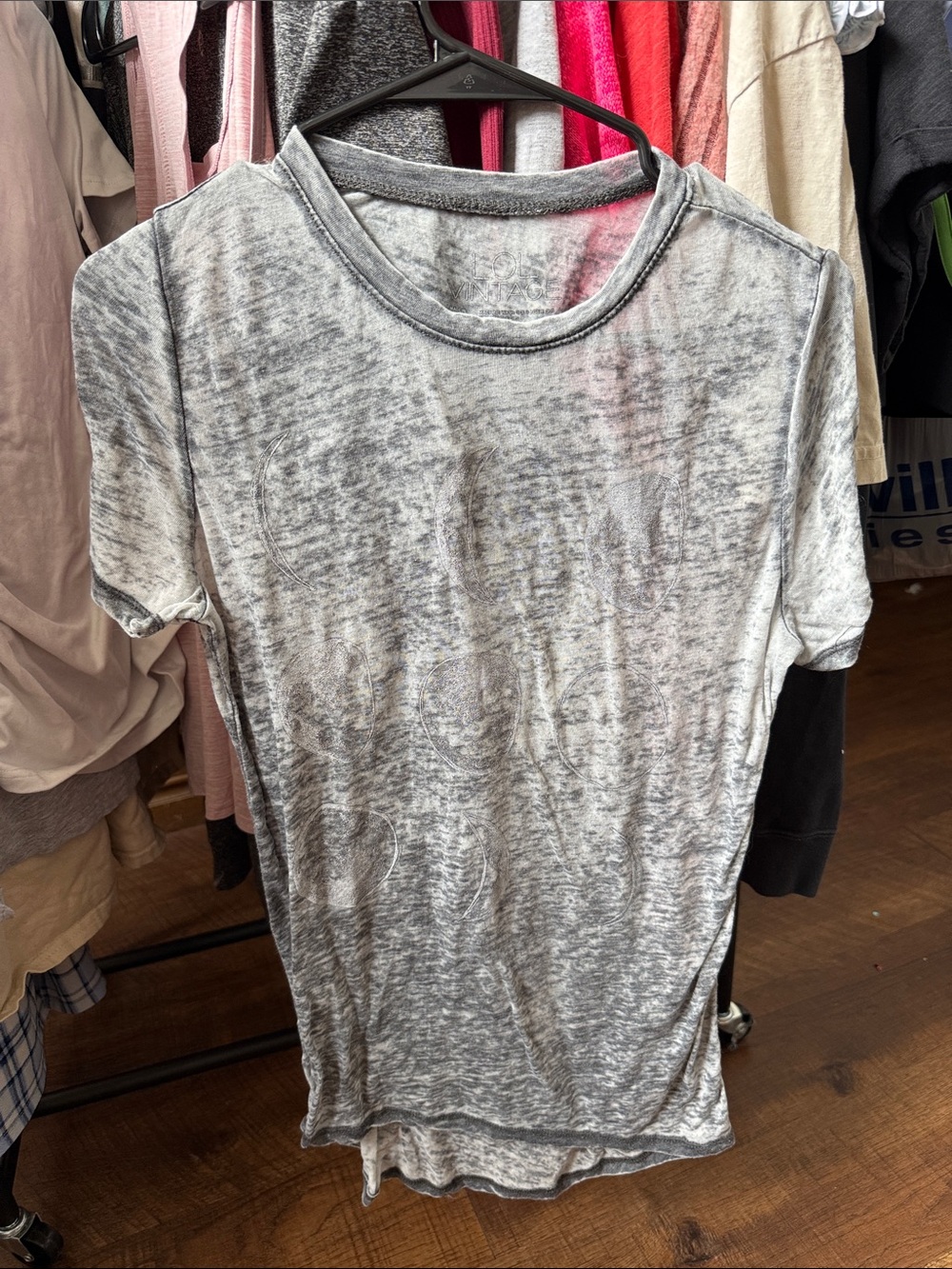 LOL Vintage Moon Phase Burnout Graphic Tee Gray Size Small